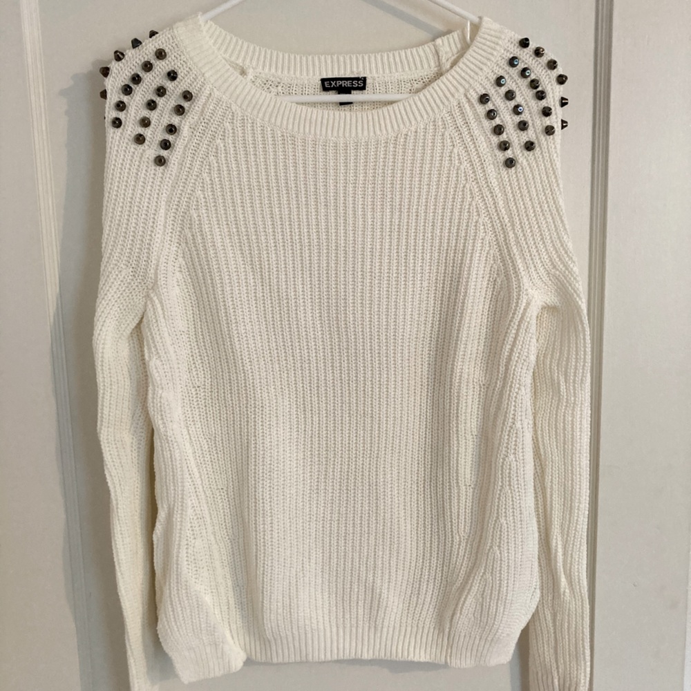 Cream colored sweater with studded shoulders